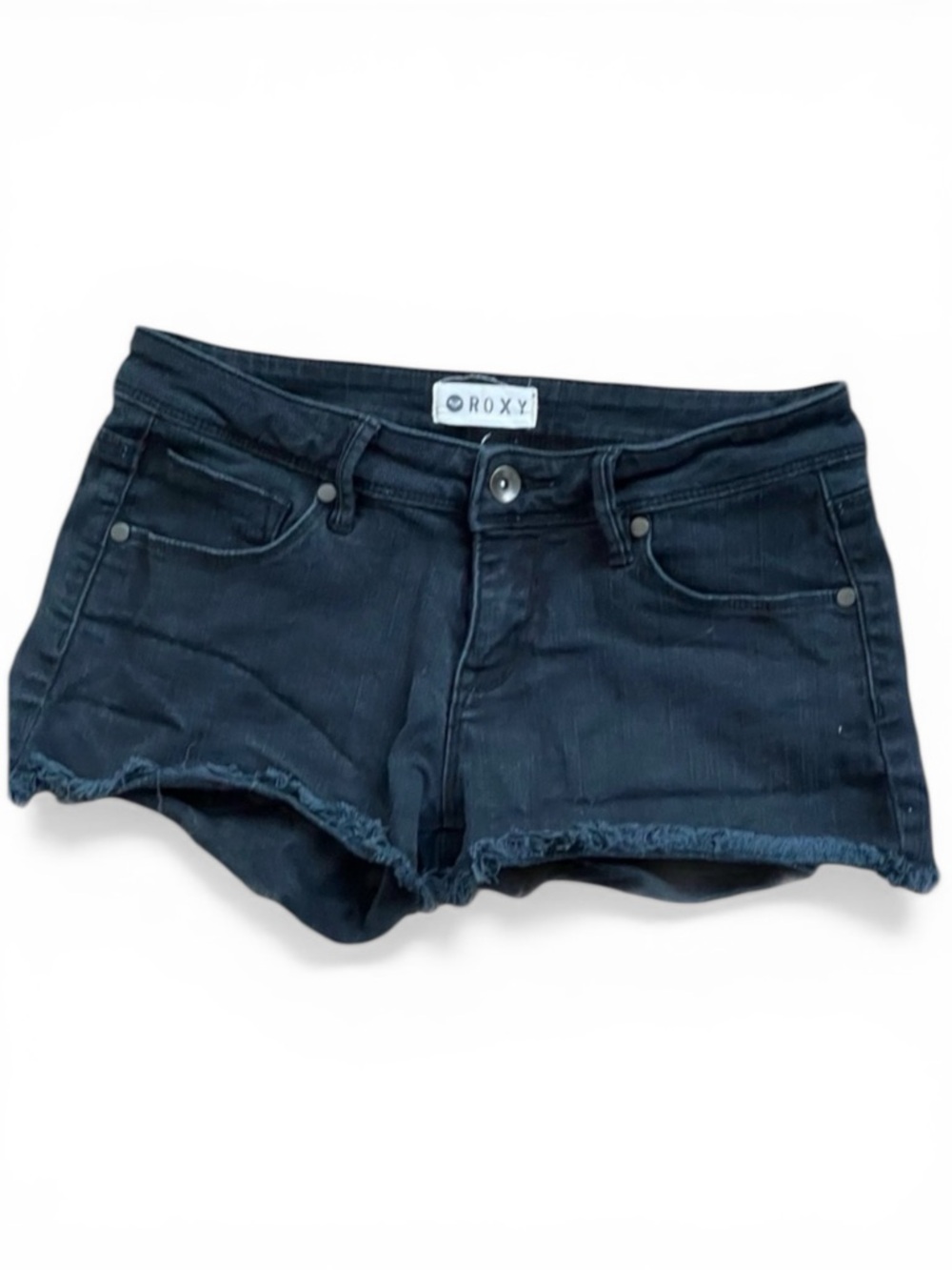 ROXY low-rise black denim jean cut off shorts Size 25 Casual Grunge Edgy Beach